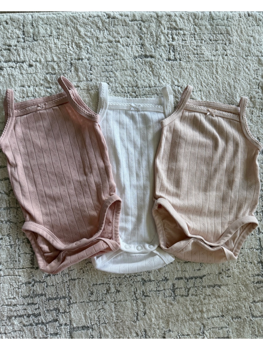 H&M Ribbed Tank Bodysuit Trio in Dusty Pink, White & Beige